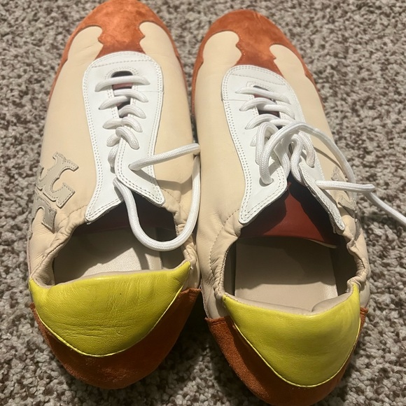 TORY BURCH TORY SNEAKER NYLON/LEATHER/SUEDE T LOGO IVORY/TAN/RUST SZ US 11 - Picture 8 of 8